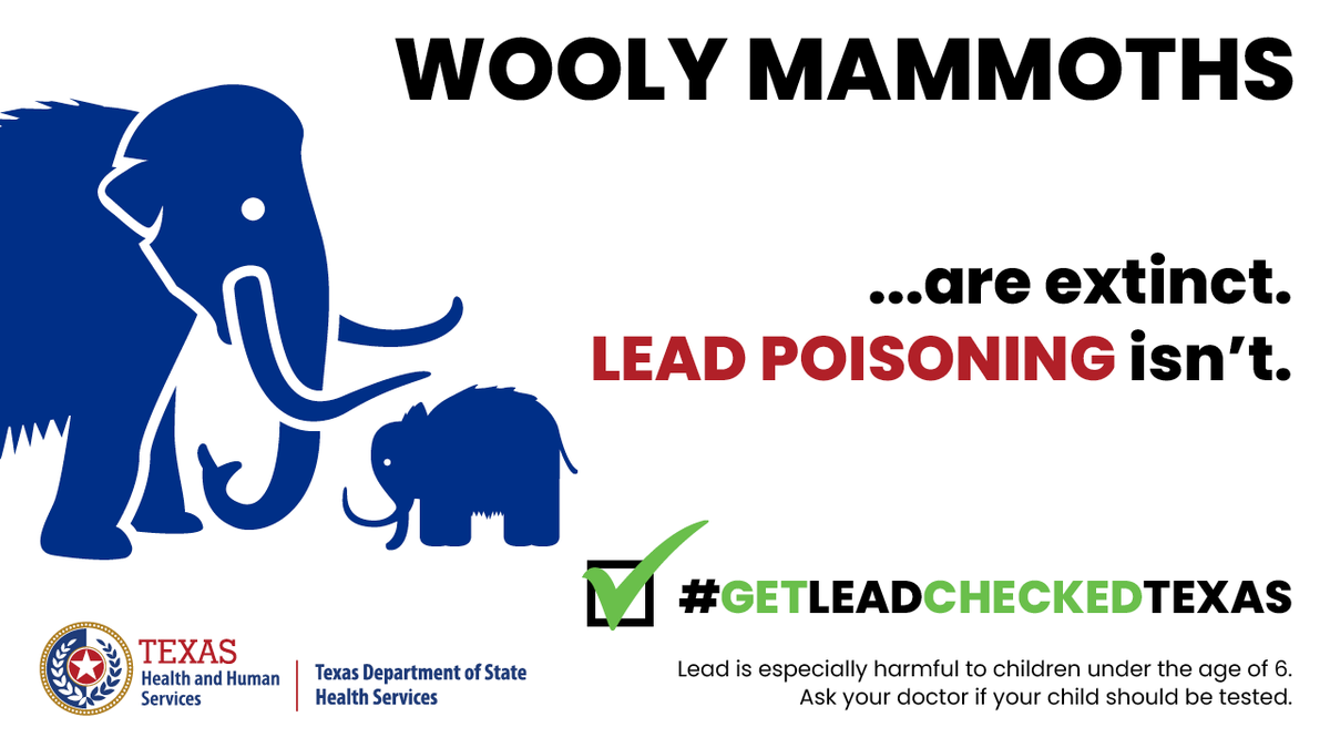 TexasDSHS's tweet image. Good news: Texas doesn’t have Sabertooth tigers. Bad news: Texas can have lead in paint, soil, and imported dishes, spices and toys. Children under 6 are at greater risk of lead exposure and poisoning. 

Learn more at dshs.texas.gov/lead
#GetLeadCheckedTexas #NLPPW2020