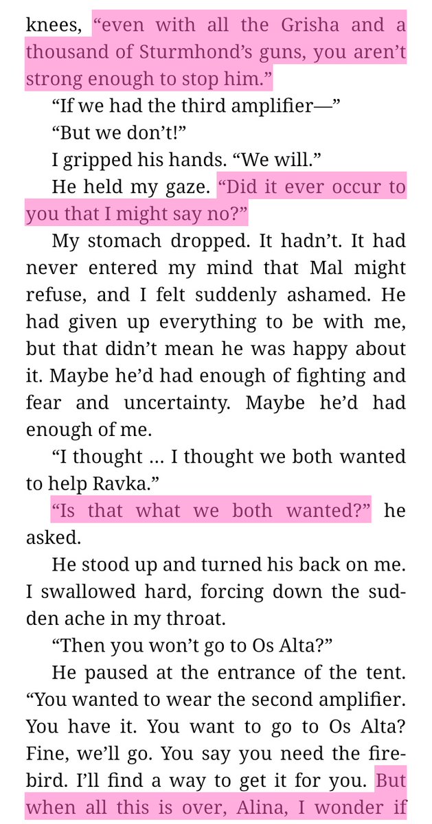 i literally could write an entire essay about how this is one of the most horrible exchanges, in a single convo he diminished her and her power, manipulated her & made her feel bad for wanting to help ppl with a power she clearly has and questioned her loyalty to him, i hate mal.