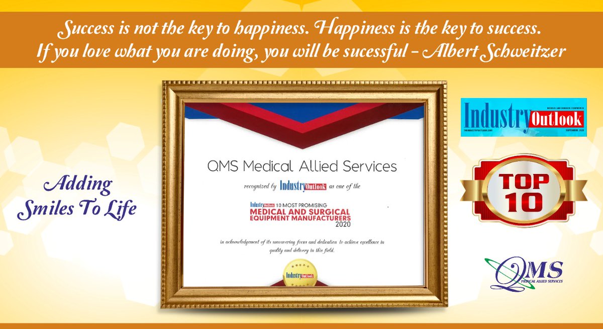 qms_mas's tweet photo. Thank you @theindustryout1 magazine for recognising us amongst 10 most promising 'Medical &amp; Surgical Equipment Manufacturers' for adding smiles to life of mankind.

#Celebration #IndustryMagazine #medicalsupplies #qmsmas #qmsmeds https://t.co/6wTcNw1xIp