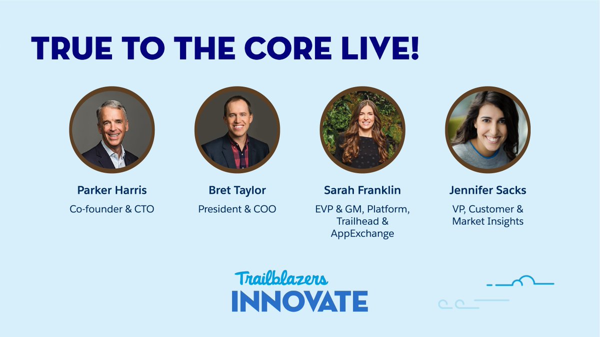 trailhead's tweet photo. 2️⃣  more episodes to go! Join us tomorrow as we close out #TrailblazersInnovate with True to the Core Live at 11am PT with @parkerharris, @btaylor, @swbjoyce, @jennyst0 

Register for True to the Core Live 10/27 ➡️ https://t.co/fYNZwQPUcC https://t.co/0KUJ24Me5E