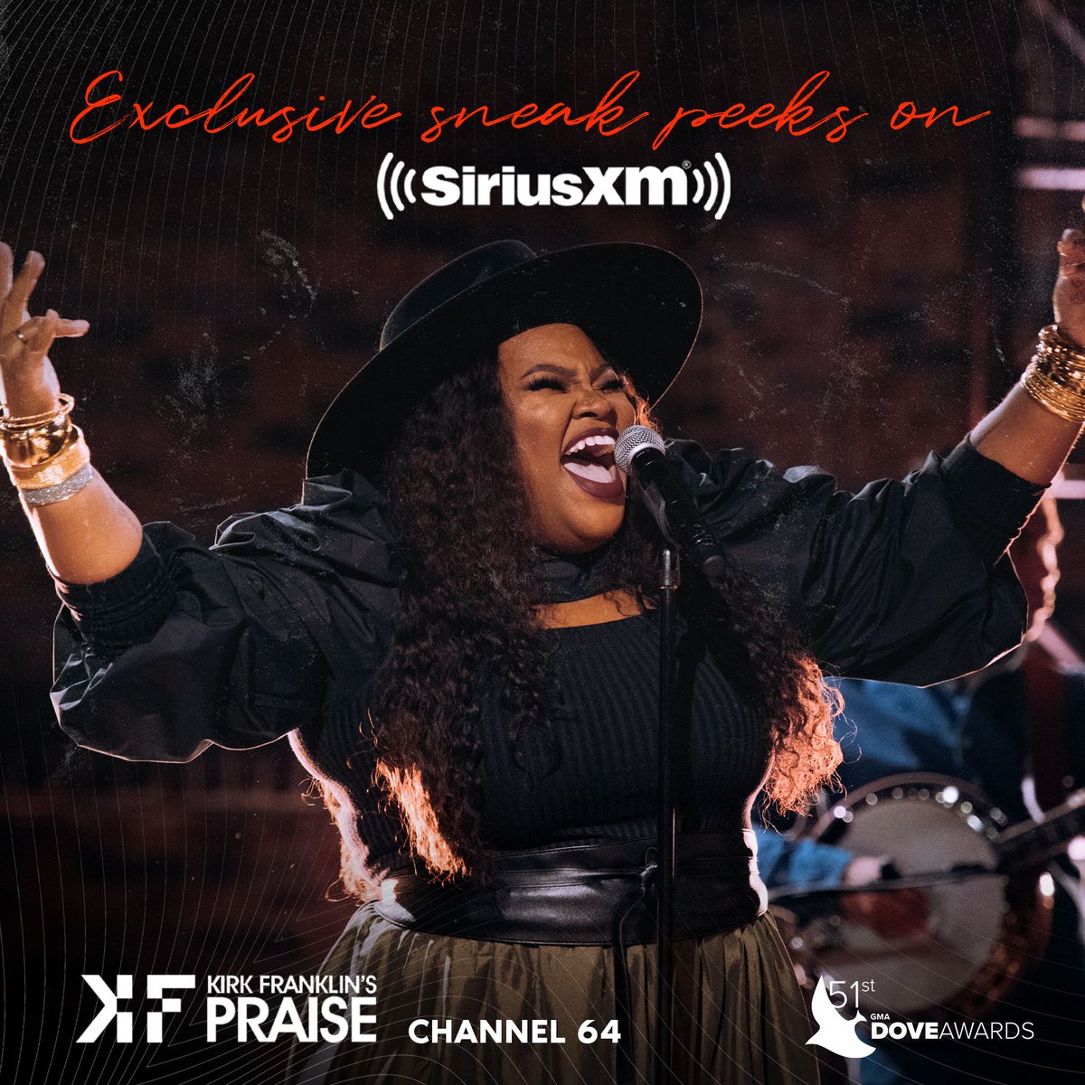 Want a sneak preview of this year's #DoveAwards performances?! 👂 <a href="/SiriusXM/">SiriusXM</a> will be airing exclusive performance clips on @SXMTheMessage (Ch. 63), Kirk Franklin’s Praise (Ch. 64), &amp; enLighten (Ch. 65) all this week! Tune in to catch some of this year's incredible moments! 🔊 🎶