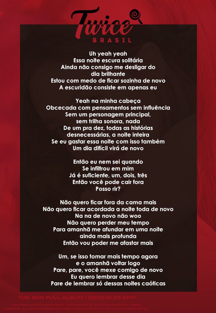 TWICE (NO) Brasil  Zone & Masterpiece on X: 🇧🇷- Tradução da letra de “I  CAN'T STOP ME.” Ouça: 🖇  🖇Spotify   🖇Apple Music   #TWICE_CANT_STOP_US @JYPETWICE