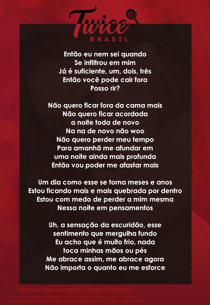 TWICE (NO) Brasil  Zone & Masterpiece on X: 🇧🇷- Tradução da letra de “I  CAN'T STOP ME.” Ouça: 🖇  🖇Spotify   🖇Apple Music   #TWICE_CANT_STOP_US @JYPETWICE