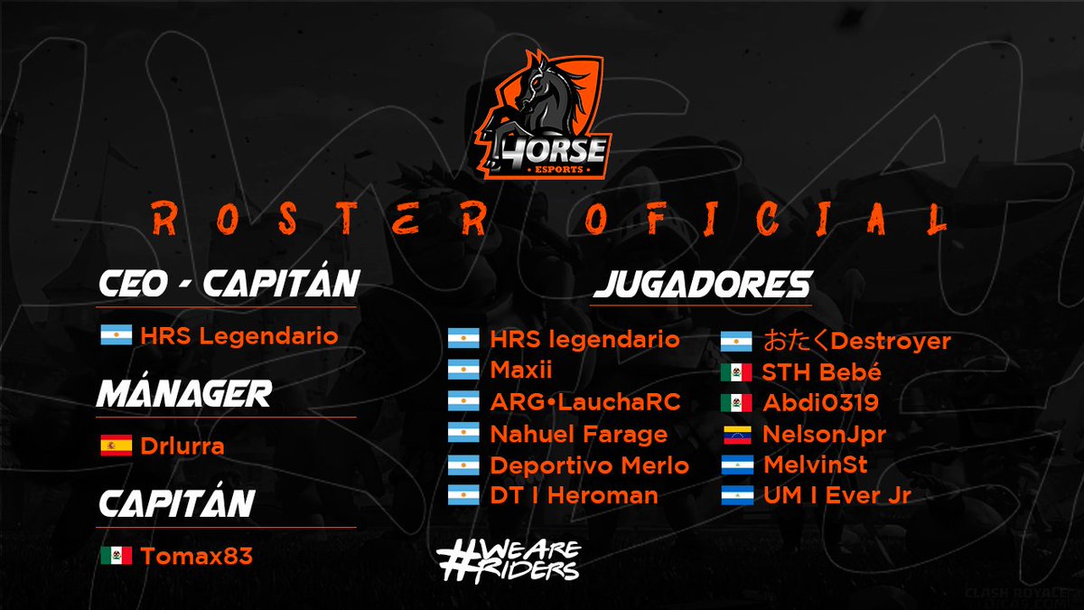 🔸ROSTER OFICIAL
Presentamos el grupo de jinetes que nos están representando en la arena y demostrando un gran nivel.

▶️Sponsor: <a href="/jorge_A545/">JORGE54</a> 

#WeAreRiders🏇