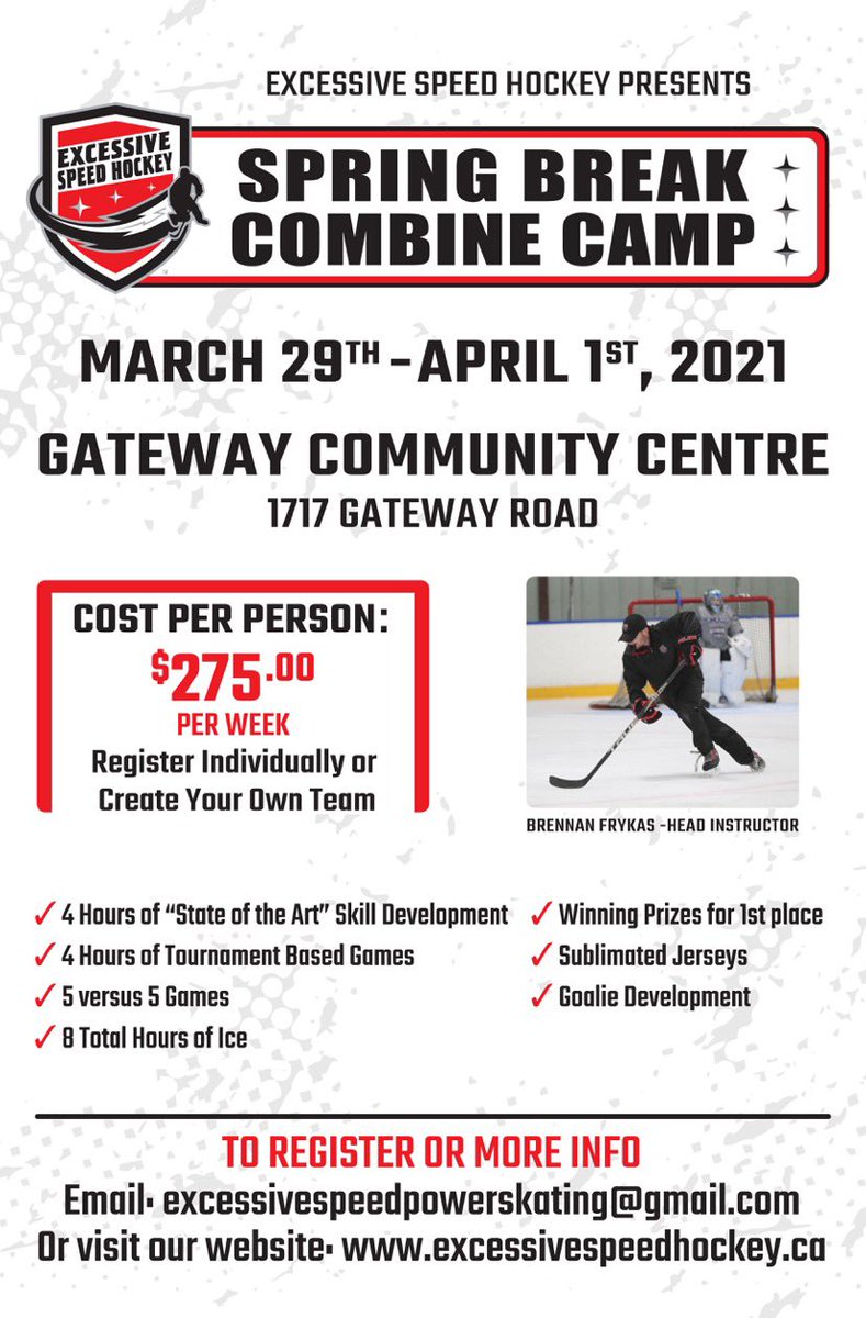 HockeySpeed's tweet photo. Registration for the 2021 Spring Break: Combine Camp is officially open!

Half Camp/Half Scrimmage based games!

Join the Top Spring camp today!

To register: Email excessivespeedpowerskating@gmail.com 
Or visit our website: https://t.co/ISRYae58J0
#speediskey #hockeydevelopment https://t.co/cTnTuyxUxh