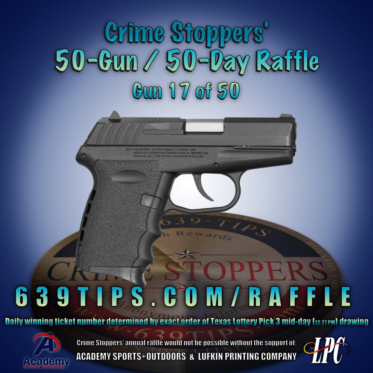 639tips's tweet photo. 50-Gun/50-Day Raffle
Day 17 (Oct 26)
Winner: 662
Gun: SCCY CPX-2 CB 9mm pistol
Winner will receive email with instructions for claiming Academy Sports+Outdoors gift card.
#639TIPS #50Guns50Days #33ToGo #2A #2ndAmendment https://t.co/4HixNxnR9u