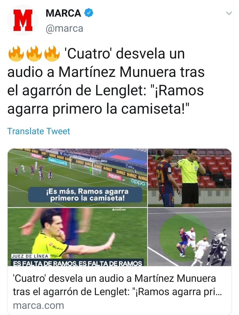 FCBarcelona_D's tweet photo. فضيحة!!!!!!!!!!!

غرفة الVAR قالت للحكم "مونيرا" ان هناك شد و دفعة من "راموس" و الخطأ على "راموس" ..

طبعا الحكم "مونيرا" تجاهل كل هذا و قال هناك "ضربة جزاء"، المصدر - الماركا المدريدية عزيزي المدريدي 😀 https://t.co/gtn2VhxONU