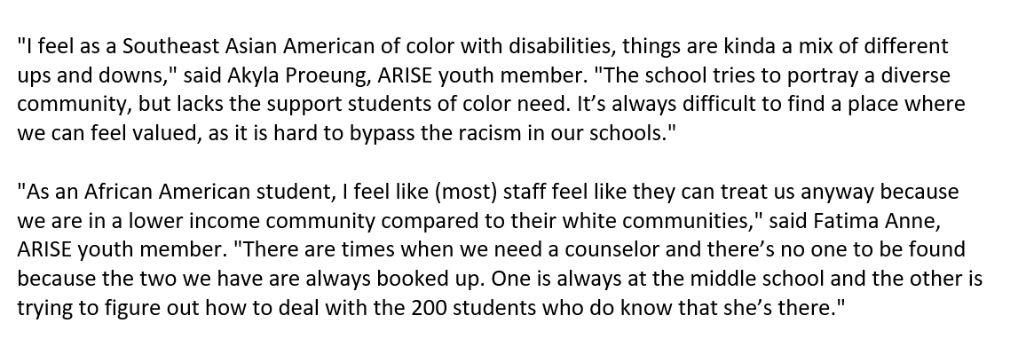 RIKidsCount's tweet photo. There's no excuse for not listening to our youth. Here are two students sharing their experience + perspective:
Thank you SO much @Ariseducation for sharing.
#SCLchat #edchatRI https://t.co/a5pQH2PSLB