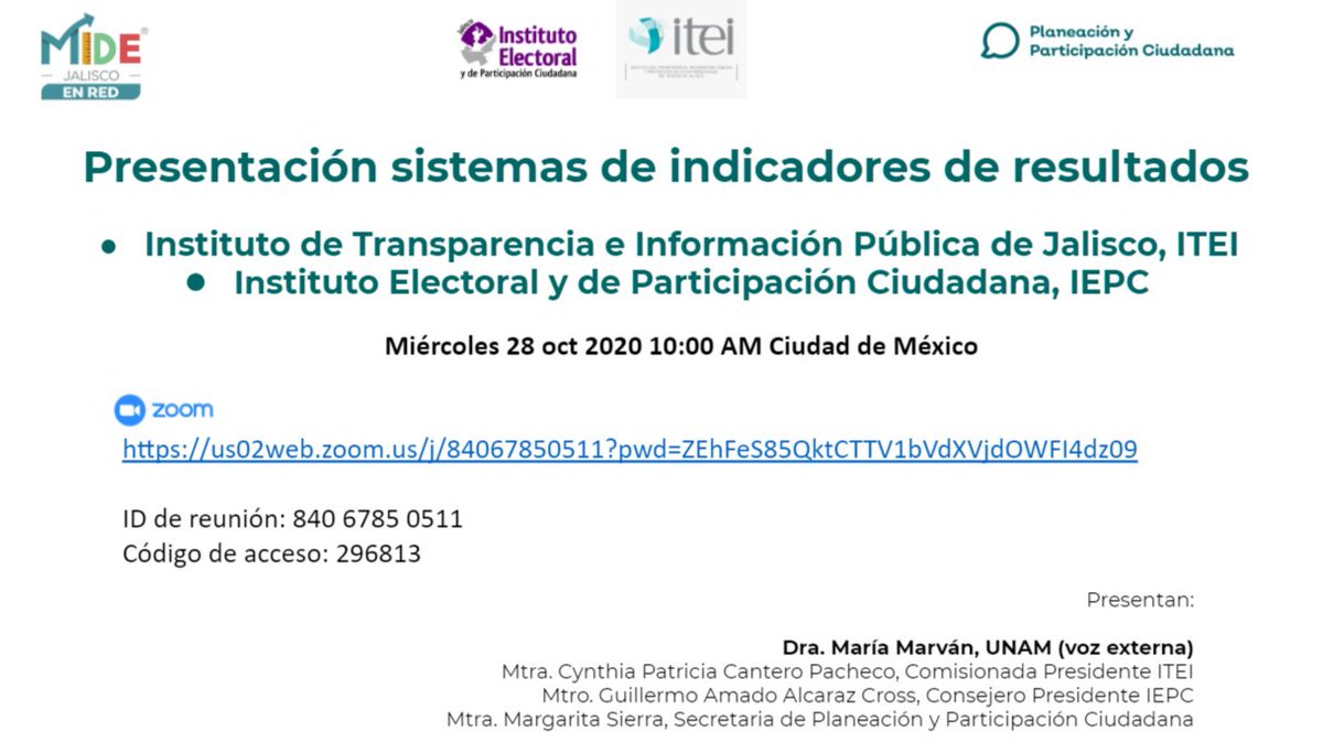 Mballesca's tweet photo. Esta semana inicia medición autónoma y voluntaria de indicadores de resultados d organismos d transparencia @ITEIJal y electoral de Jal @iepcjalisco en @MIDEJalisco @participajal 

Te esperamos 28 oct,10 am reflexiones e @MarvanMaria, @CynthiaCanteroP @Alcaraz_Cross @LaMagaSierra https://t.co/1MVhInD1DL