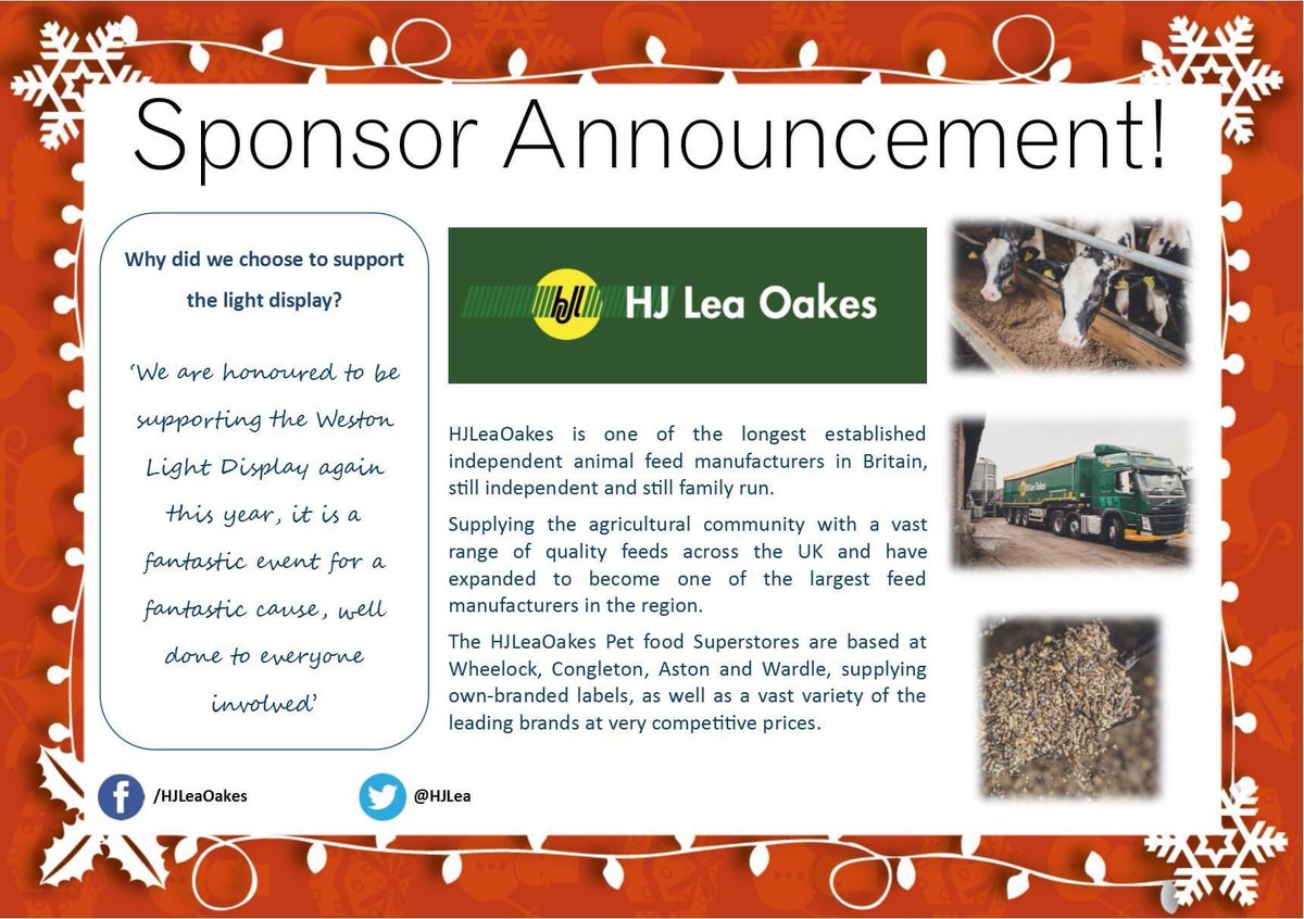 WestonLightDisp's tweet photo. 🎄| SPONSOR ANNOUNCEMENT

@HJLea is one of the longest established independent animal feed manufacturers in Britain and supplies the agricultural community with a vast range of quality feeds. #ThankYou so much - you are amazing! https://t.co/lKlq9d9ZMj