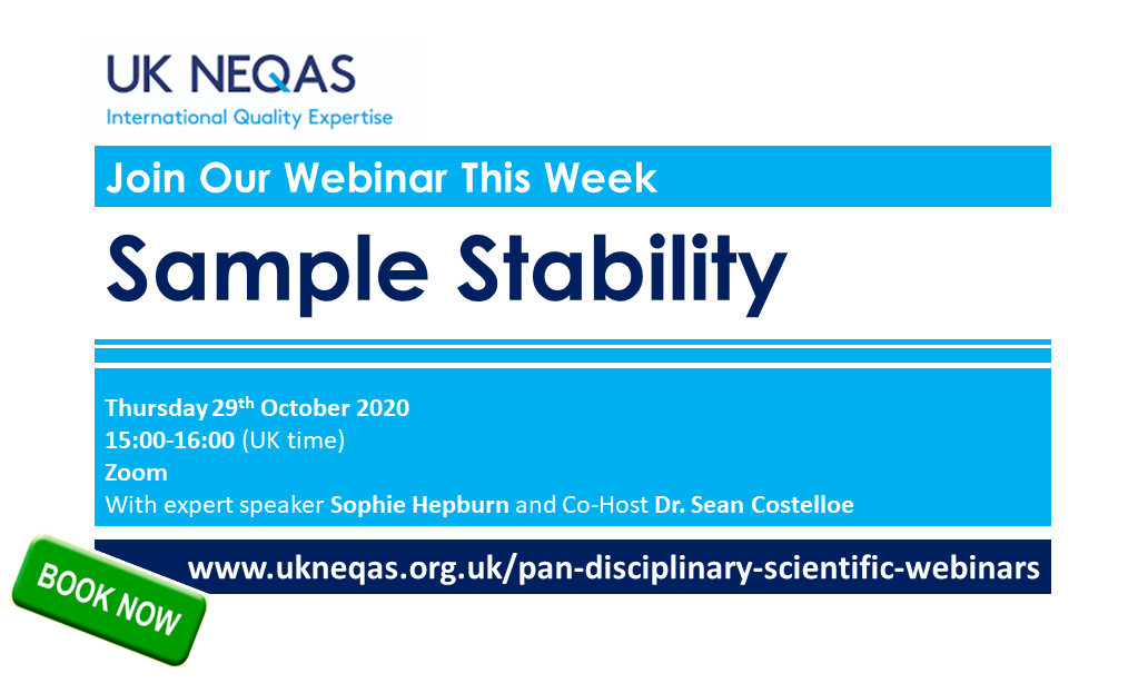 UKNEQAS's tweet image. This Thursday afternoon, we welcome Sophie Hepburn, who will be presenting webinar session 4: Sample Stability. Register your place: zoom.us/webinar/regist… 

#UKNEQASWebinar2020 #SampleStability #PreAnalytics #TeamUKNEQAS