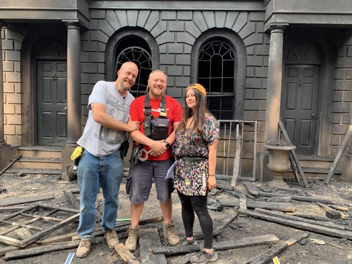  #MondayFunday  #Sanditon  #bts picturesVirginia: ”The core standby team - Butch, Matt and myself proudly standing in the wreckage after the heated finale.” Okay, be proud of it. Well done, looks good.  