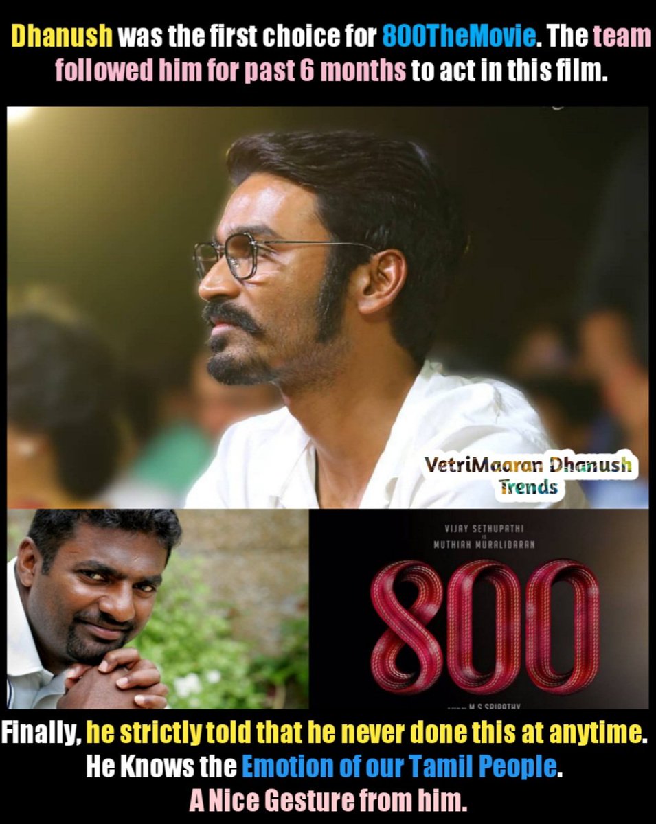 Our @dhanushkraja was the First choice for #800TheMovie.

But he strictly told that he never done this at anytime. A nice gesture from him...👏

#JagameThandhiram #Dhanush