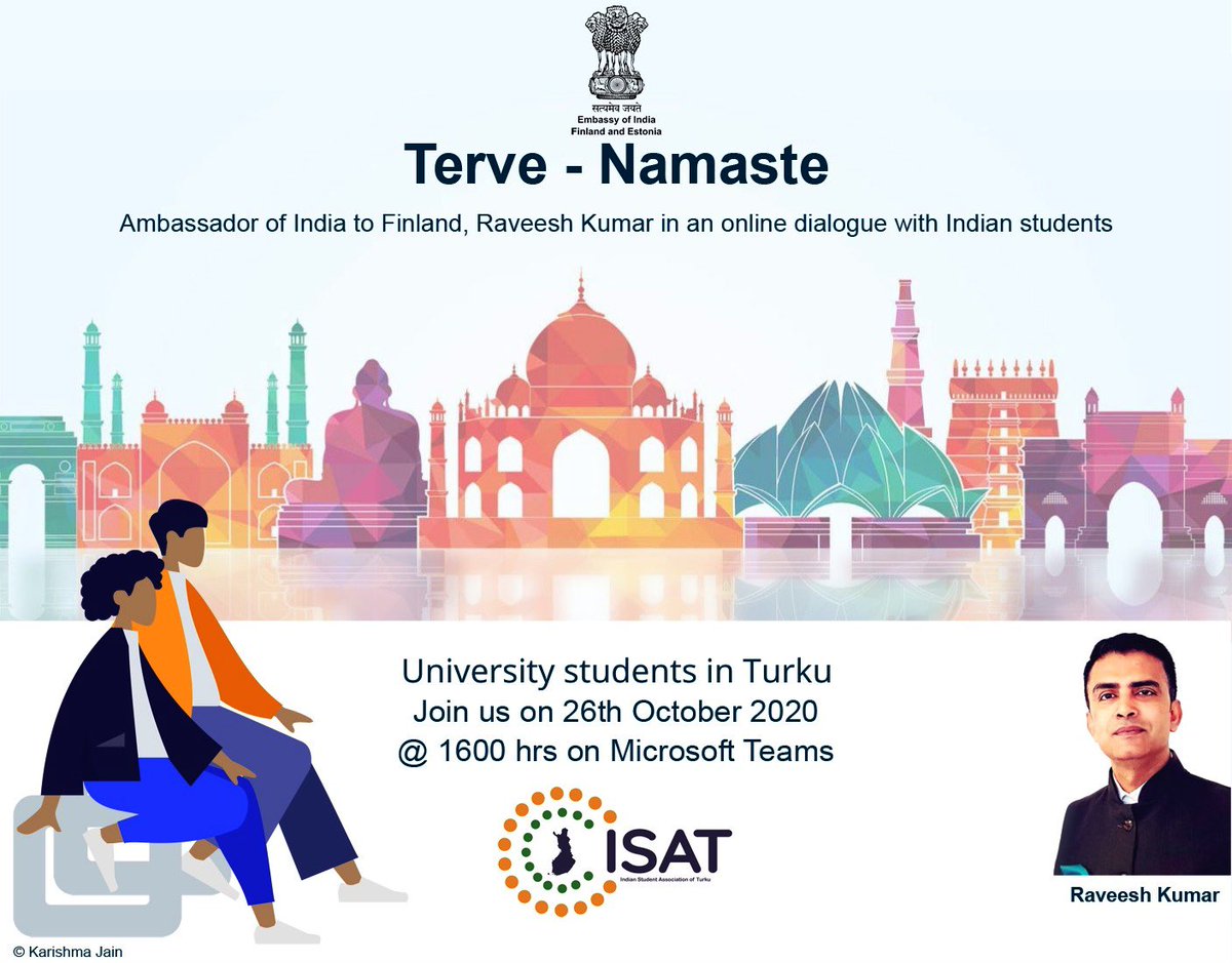 IndEmb_Fin's tweet photo. Connecting with the young!

2nd edition of ‘Terve Namaste’, a dialogue between the Embassy &amp; Indian students in Finland was well attended. This time, Ambassador @raveesh_kumar interacted with students from universities in the city of #Turku. Thank you @isat_fi for your support. https://t.co/Jf2avflWzn