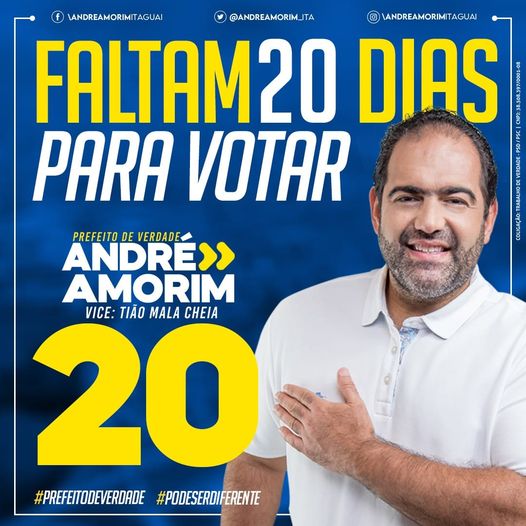 AndreAmorim_Ita's tweet photo. FALTAM 2️⃣0️⃣ DIAS PARA ITAGUAÍ TER UM PREFEITO DE VERDADE!
É 2️⃣0️⃣ NO 💙
- Sou André Amorim 2️⃣0️⃣, candidato a Prefeito de Itaguaí em 2020 e vou te mostrar como VAI SER DIFERENTE!
#Vote2020 
#PREFEITODEVERDADE #SABEFAZER #VAISERDIFERENTE #AgoraÉ20NOPEITO https://t.co/5wqIiIKPLz