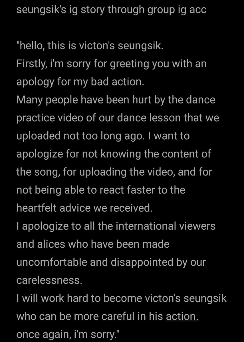 Update: I am very happy to say that the members apologised (Seungsik through Victon's Official Instagram). I'm utterly proud for them to acknowledge their mistakes as they should and not talking this matter lightly. Here are the translations +