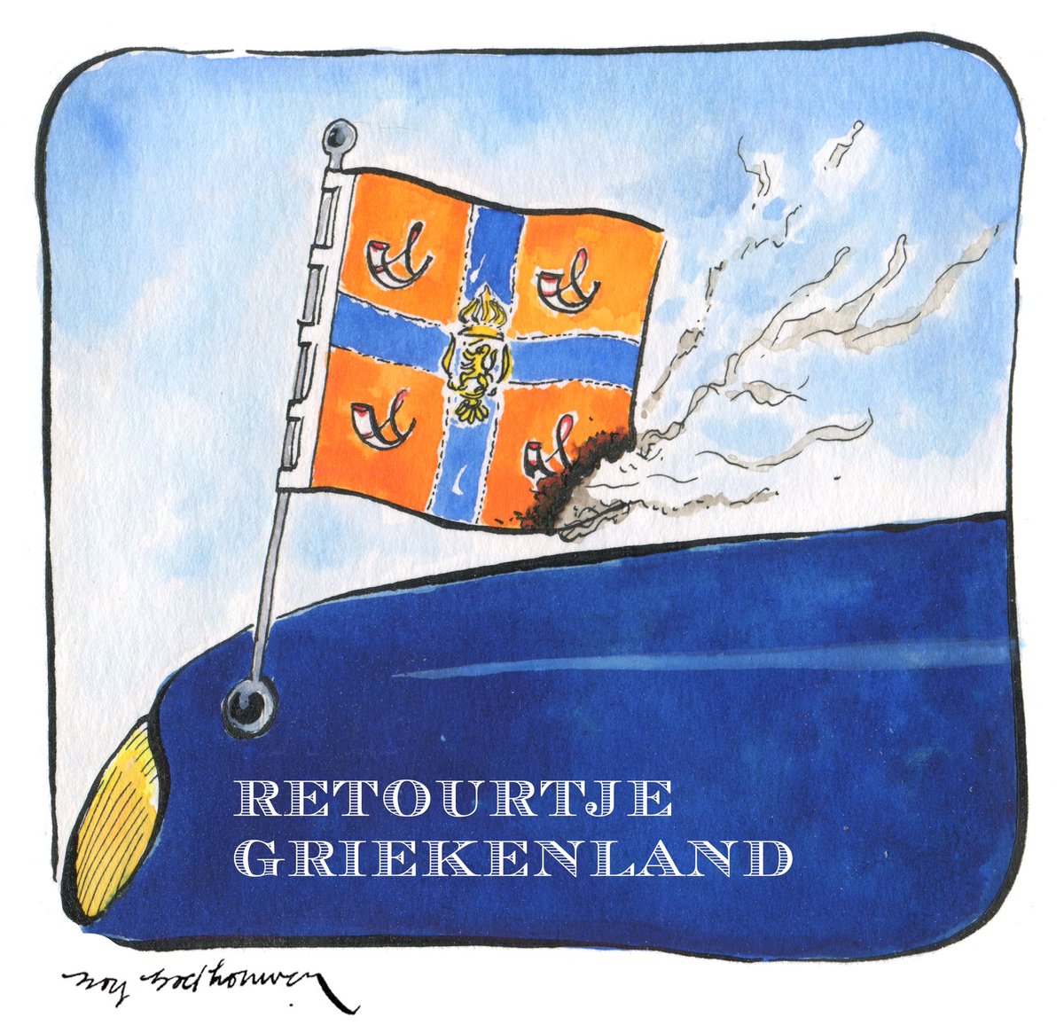 BoyBoelhouwer's tweet photo. Herfstvakantie van de Koning in Griekenland. #koning #koningshuis #oranjes #oranje #griekenland #WillemAlexander #cartoon https://t.co/8gnCp0axbB