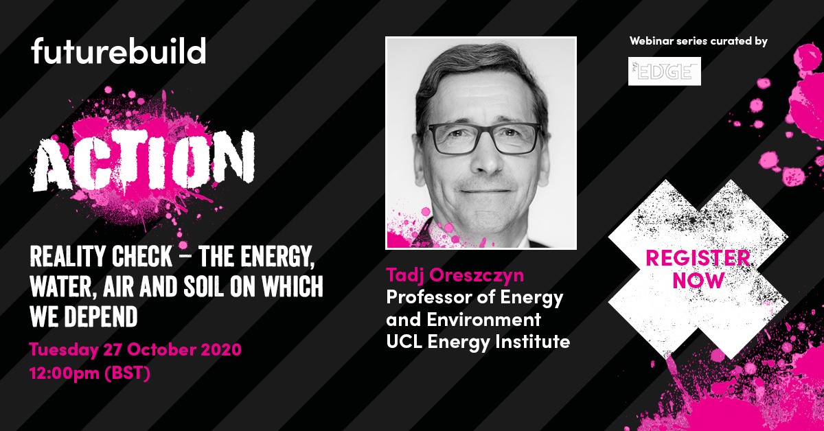 FuturebuildNow's tweet photo. To achieve net-zero carbon by 2050 we need to take significant action by 2030. In tomorrow's ACTION #webinar, hear Tadj Oreszczyn from @UCL_Energy provide a reality check on energy. Register your place now: https://t.co/3NM57iwWXl https://t.co/GgNnwSDO98