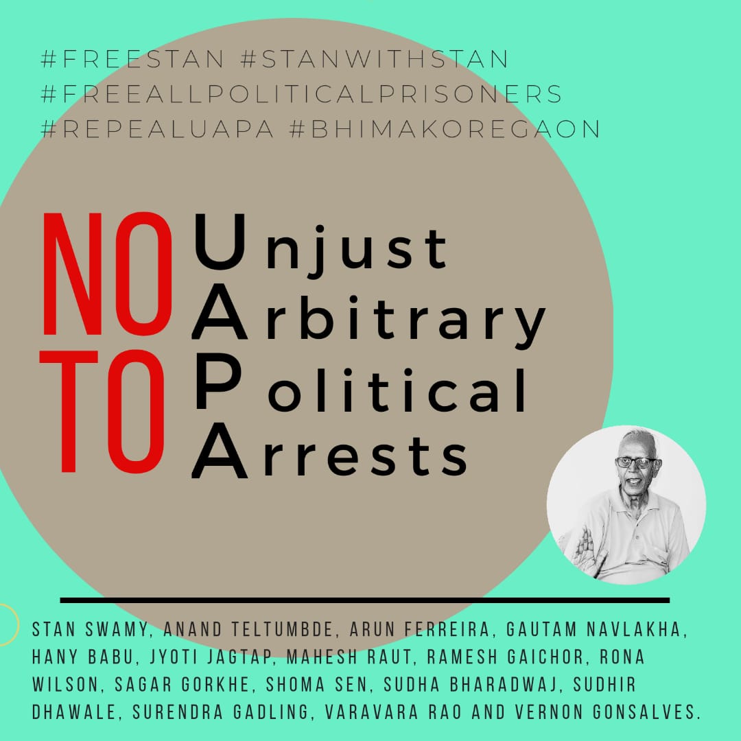 BombayJesuits's tweet photo. #StandwithStan #Standingwiththem #activists #UAPA #bhimakoregaon #justice #Stand4Truth #AdivasiLivesMatter #DalitLivesMatters https://t.co/ZWHqxPwHSt