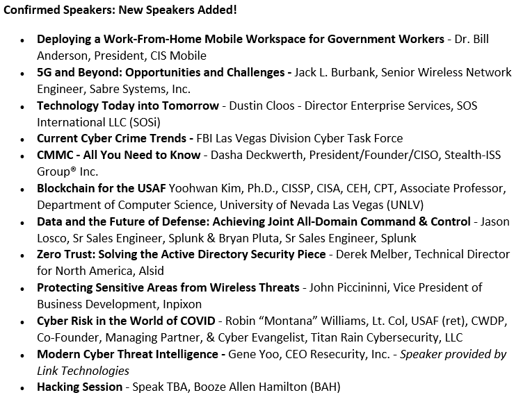 Be sure to check out the AFCEA Las Vegas Chapter's Technology and #Cybersecurity Day (Virtual) on November 5. Great speakers! Registration: eventbrite.com/e/afcea-las-ve… More info: lasvegas.afceachapters.org