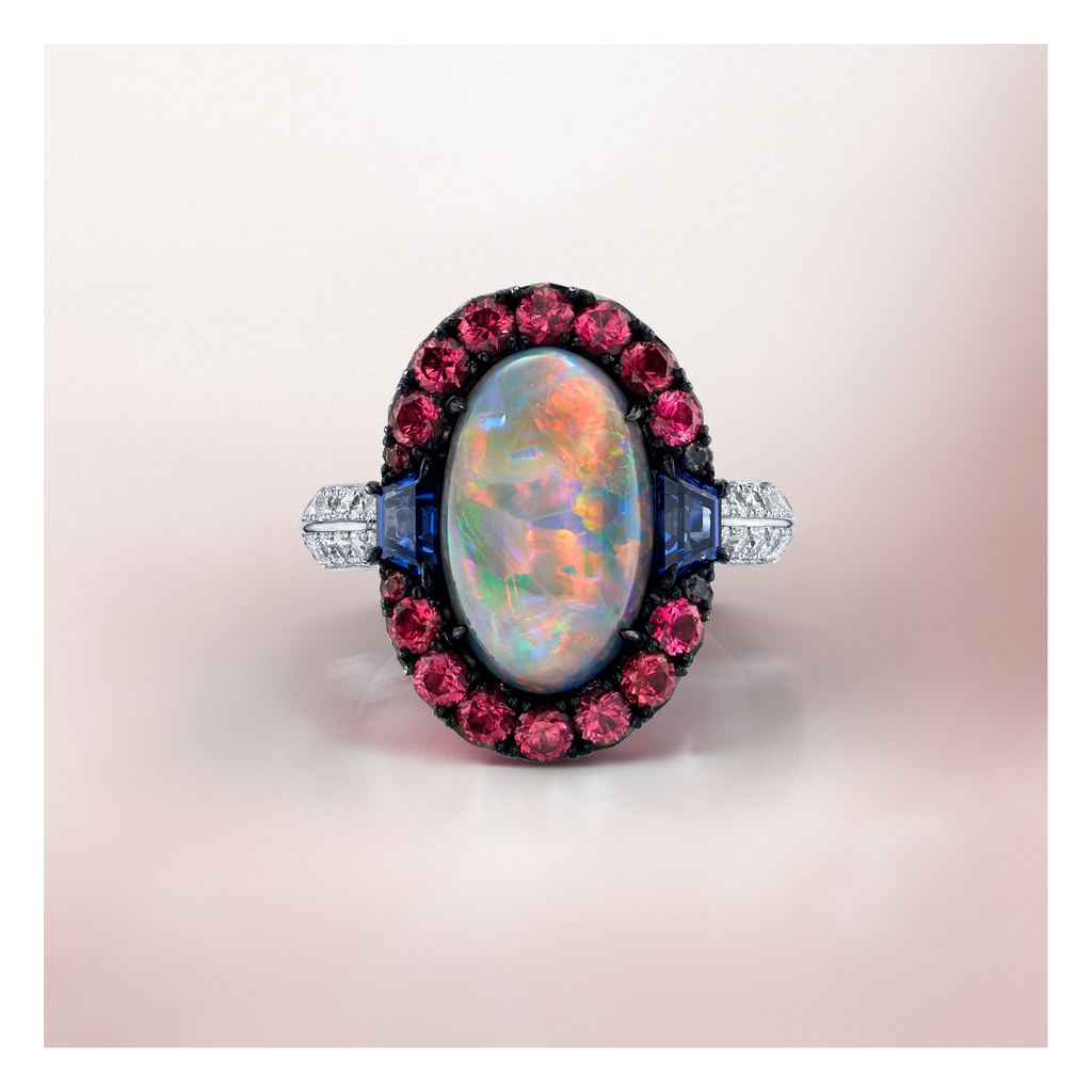 Halloween week calls for some of our edgy gemstone pairings for the most eccentric look! This center opal reminds of a storm cloud during sunset, brewing beauty and mystery. 🌦⁠
⁠
What do you love about this design? Tell us in the comments below!⁠