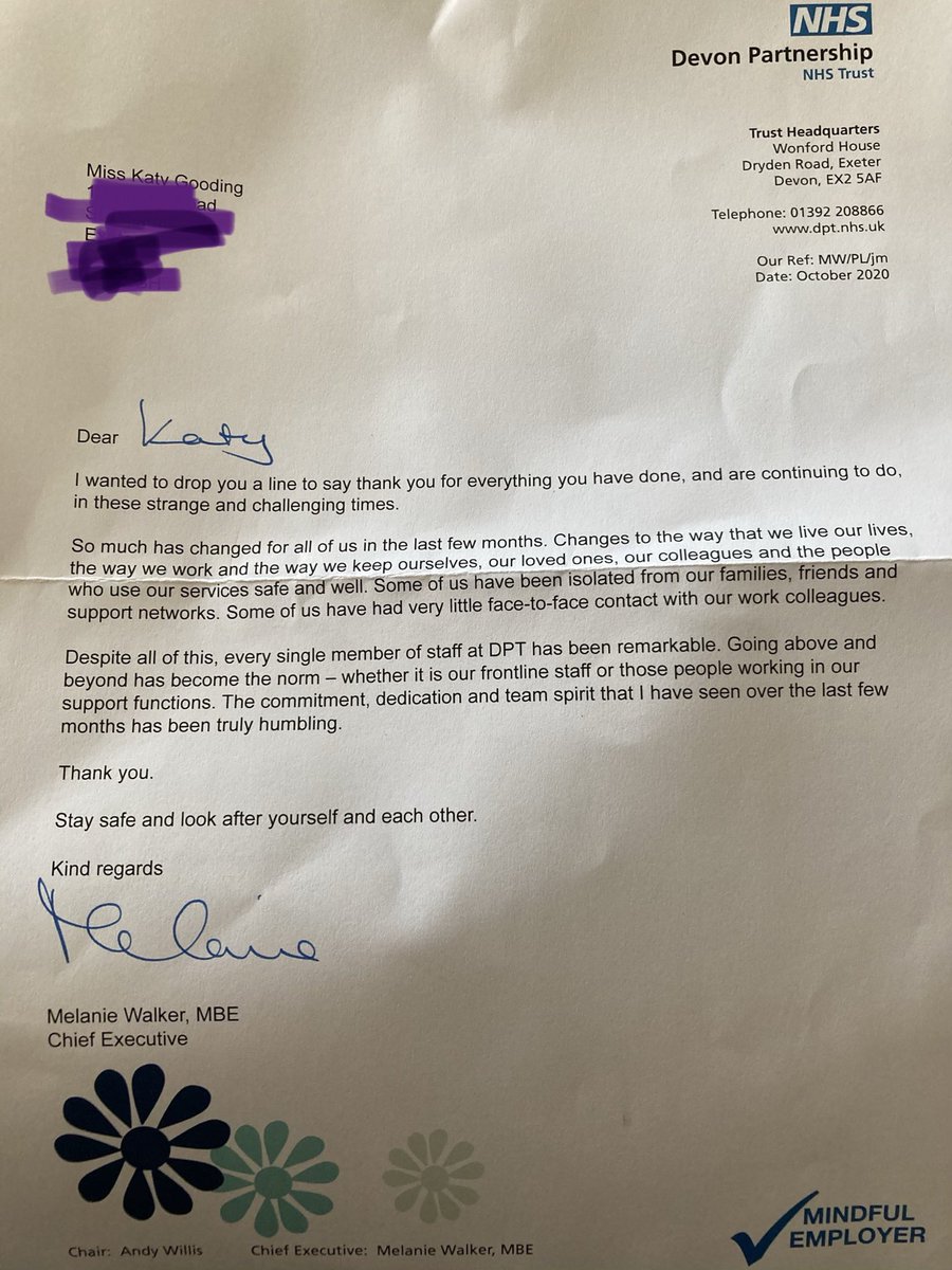 Wow!I may only have temp contract as a Peer Support Worker @DPT_NHS but I have felt more valued in this job than in any of my past teaching career!What a fab employer and service for all in Devon.Thankyou @DPT_ChiefExec #mindfulemployer #Values #peersupportworker #peersupport