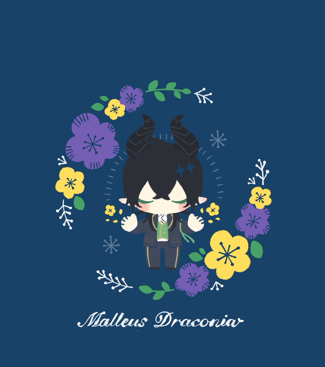 1boy green background male focus horns solo chibi green eyes  illustration images