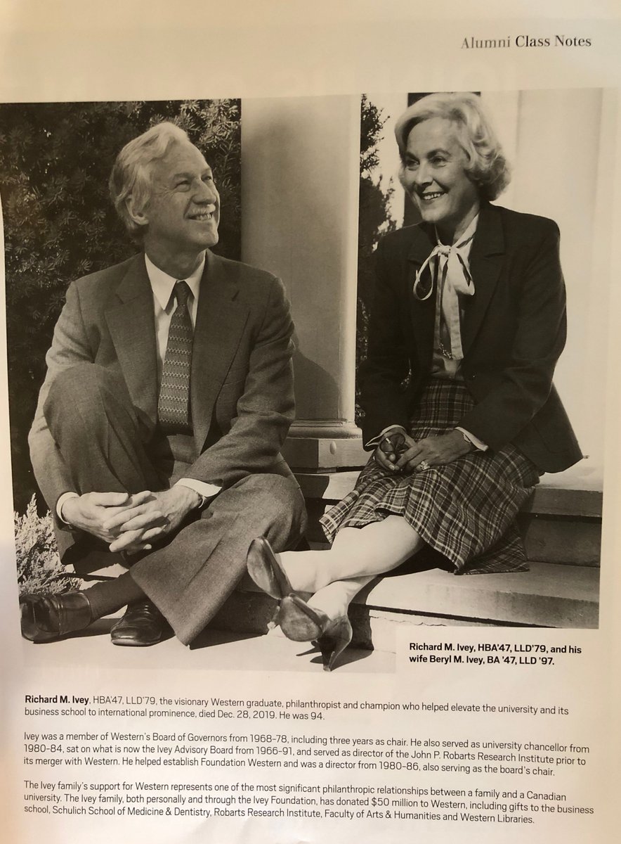 A beautiful tribute to <a href="/iveybusiness/">Ivey Business School</a> namesake Richard M. Ivey in <a href="/WesternU/">Western University</a> Alumni Gazette. He was a visionary, philanthropist and champion who helped elevate the university and Ivey to international prominence.