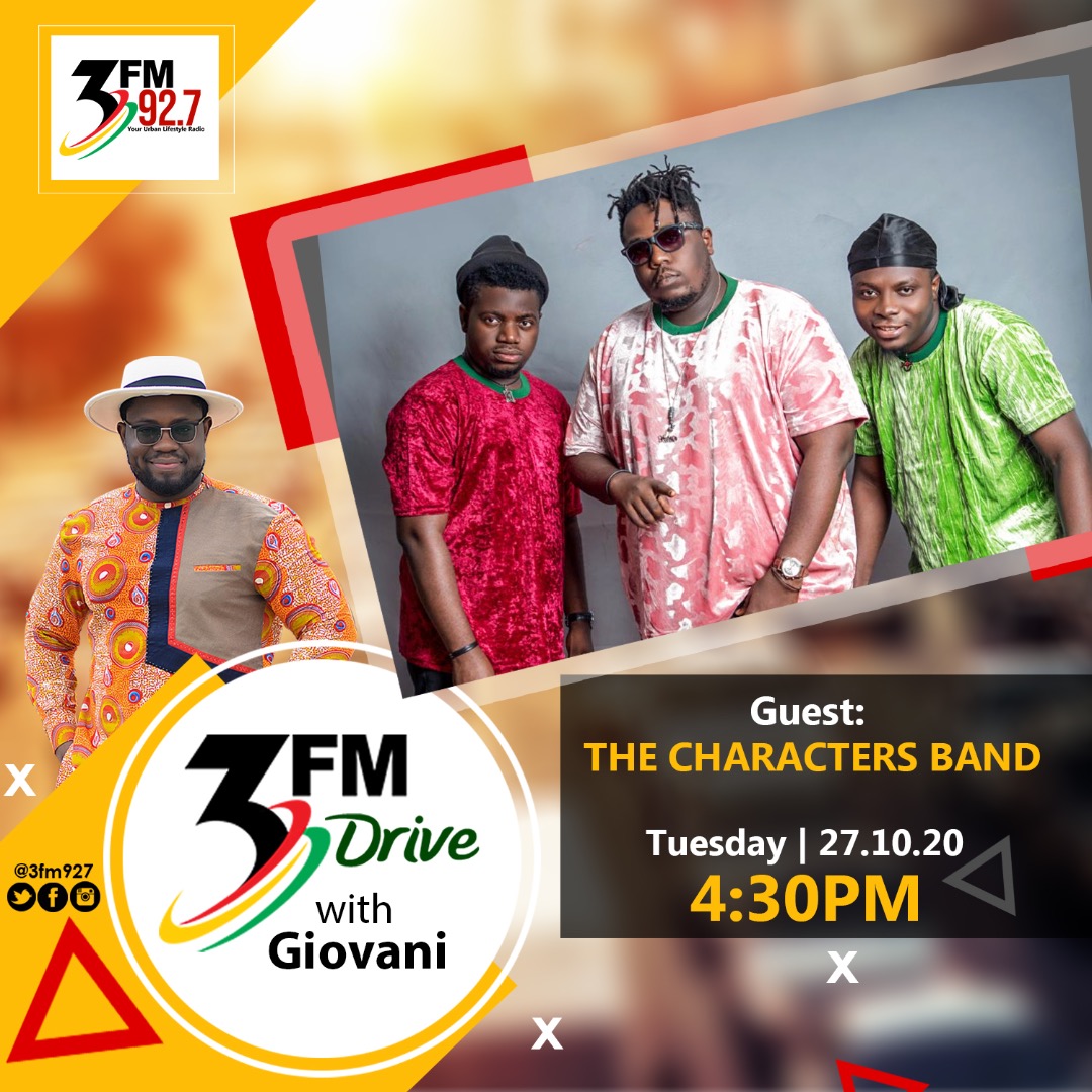 thecharactersgh's tweet photo. Catch us tomorrow on the #3fmdrive with @GiovaniCaleb as we discuss our journey, industry lessons and our upcoming #event at @Garage_Ghana, the #PayDayLiveJam. Don't forget to tune in.

#MakeWeVibe
#TheCharactersBand https://t.co/rBynGJg3Di