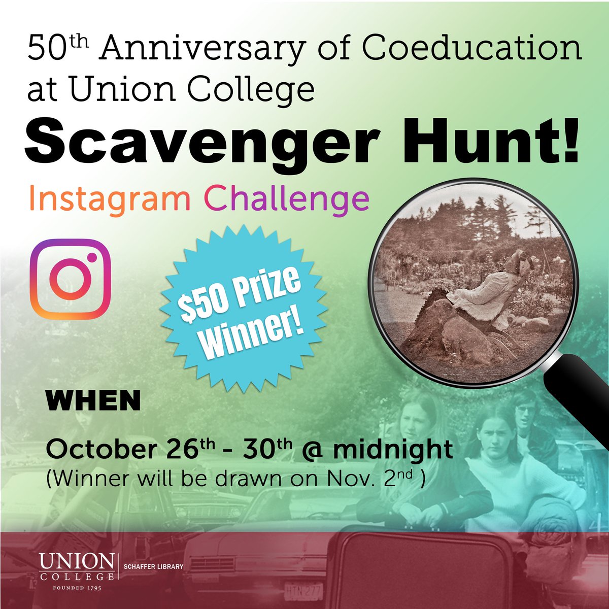 SchafferLibrary's tweet photo. We're running a scavenger hunt contest over on Instagram to celebrate 50 years of coeducation! Come join in the fun: https://t.co/NFTD5WYcNu
#SchafferLibrary #UnionCollege https://t.co/ZRcrPqECEV