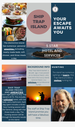 MrsJsrrhs's tweet photo. I always enjoy seeing what the 9th graders come up with each year for their Ship-Trap Island 2.0 assessment.  The assignment and some of the amazing results: #canva and #piktochart @isd47 #teamtempest https://t.co/9078PC7I6K