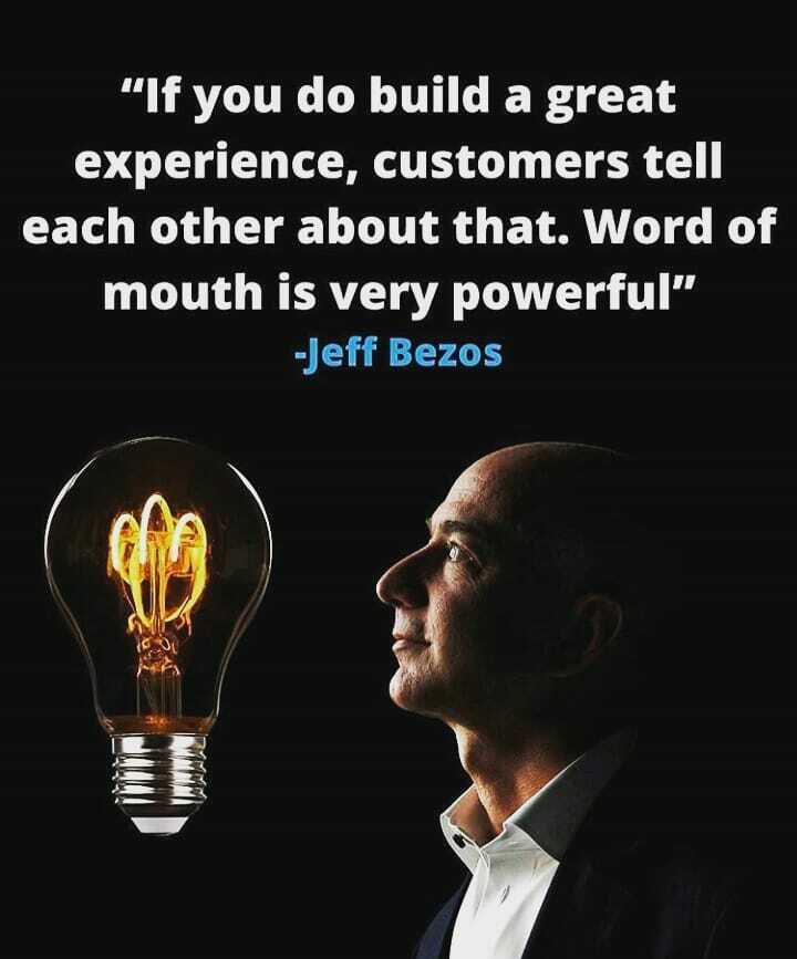 amraal555's tweet photo. "If you do build a great experience, customers tell each other about that. Word of mouth is very powerful." Jeff Bezos

 #jeffbezos #jeff #amazonceojeffbezos #amazon #amazonseller #jeffquoteoftheday #jeffquotes #entrepreneur #entrepreneurship #think via … https://t.co/2SlXfwHWjc https://t.co/siNz4upATw
