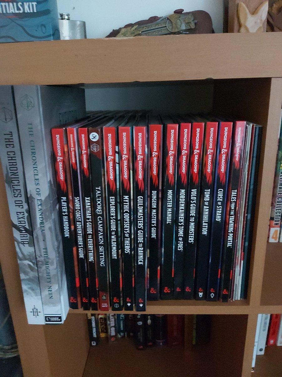 LordWolfDelux's tweet photo. I only owned the Player's Handbook before the pandemic. Look at me now. #dungeonsanddragons #CriticalRole #DMinTraining https://t.co/s4MCibKMxl