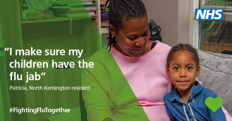 WLondonCCG's tweet photo. We're delighted to have Patricia support our #FightingFluTogether campaign in North Kensington, as a mum of four children she is passionate about vaccination in pregnancy and for her children.

Let's help those at risk get their FREE flu jab https://t.co/jx8LcTFbFc https://t.co/9WAhQa2hfs