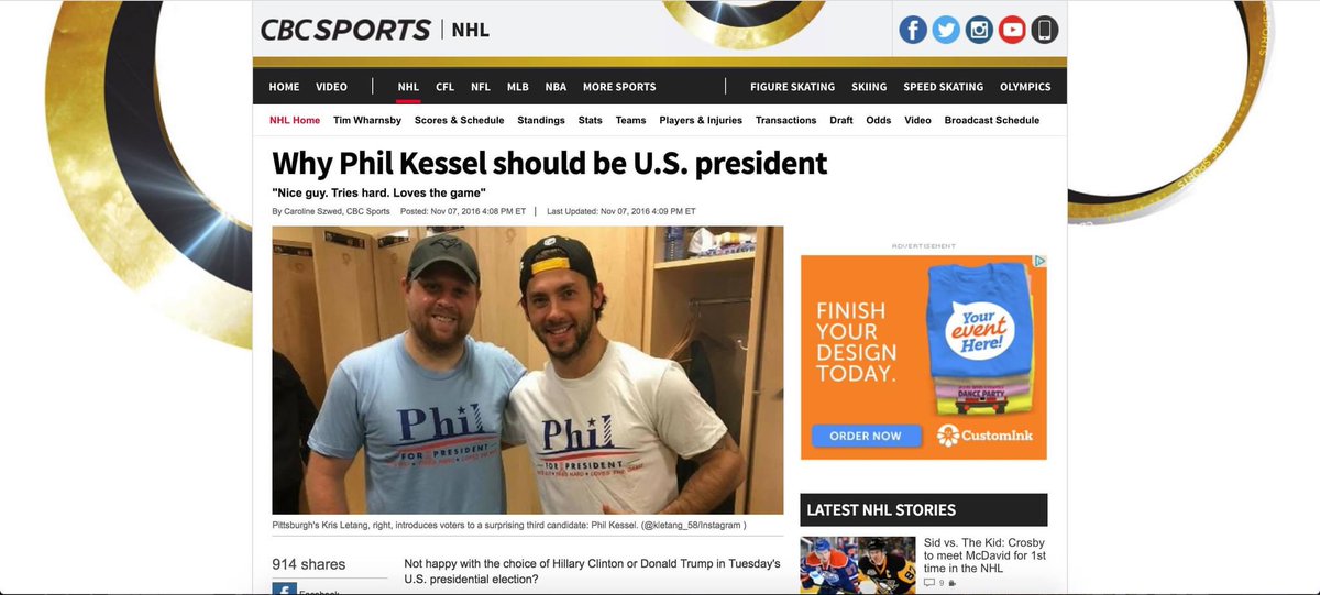 nickisgross's tweet photo. 4 years ago I had people voting for Phil Kessel #PhilforPresident @ShopSinBin https://t.co/sUCOG6khkE
