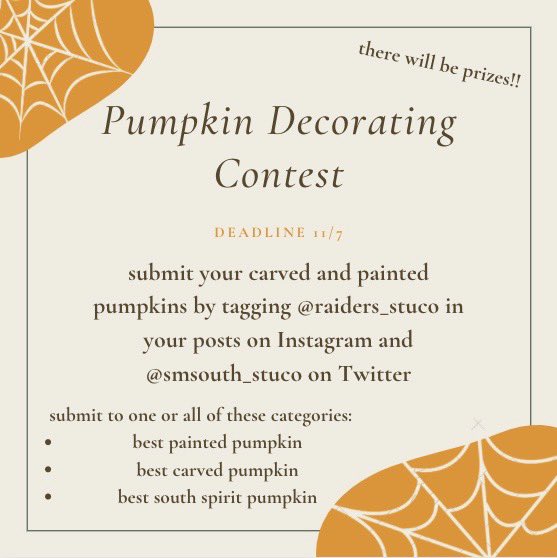 Stuco is having a pumpkin contest! Tag us in a picture of your best carved, painted, or south spirit pumpkin! Submissions are due by November 7th <a href="/SMSouthTDain/">Dr. Todd Dain</a>