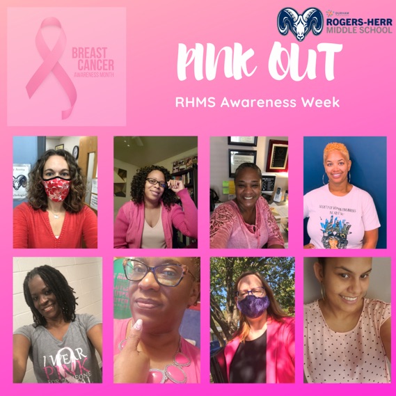 MsLogan6's tweet image. It’s awareness week at @rogersherrmiddl Today we had a PINK OUT in an effort to show our support for Breast Cancer Awareness. @DrRogers13 @pmubenga #wearedps