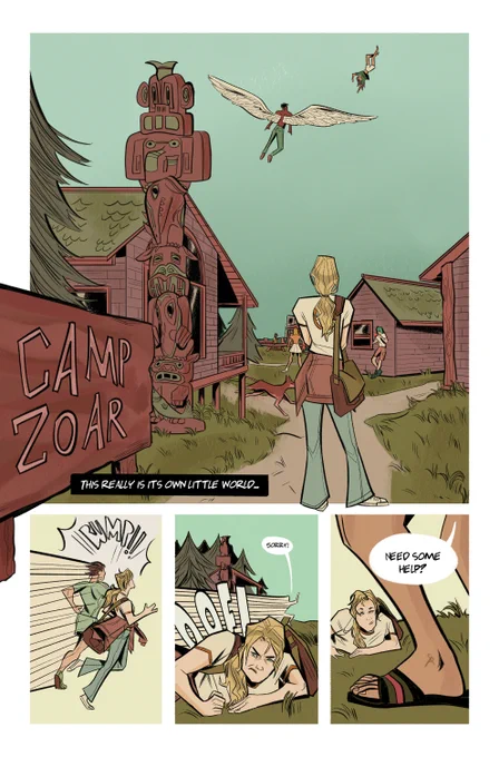 SUPERCAMP
Skyhigh X Lumberjanes
A camp counselor at a sleepaway camp for Superpowered children works to provide kids with the environment she wished she had growing up. Complications arise when she discovers a cult working beneath the surface of the camp.
#YA #GN #OG #DVpit #LGBT 