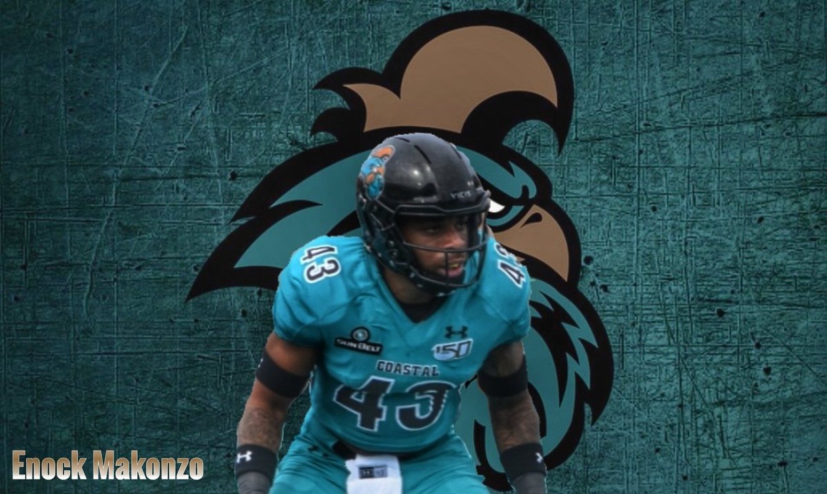 NCAAFNation247's tweet photo. A Week 8 #CFB Top Performance

LB Enock Makonzo - Coastal Carolina

• 6 Tackles
• 2 Tackles for Loss
• 2 Sacks
• 1 Forced Fumble https://t.co/jP5RDHBuc4