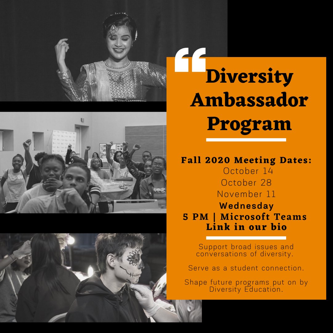 UTDallasMC's tweet photo. ✨THIS WEEK: OCTOBER 28th✨
Interested in social justice, diversity topics, having inclusive conversations, advocacy, and creating those conversations into programs on campus? Join the Diversity Ambassador Program and meet with us!
#DiversityDriven
*Teams link in Bio https://t.co/jYab4Jensg