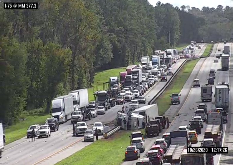 VEHICLE CRASH: On I-75 Northbound at MM 377 the left lane is blocked. Use caution in the area. -ORW