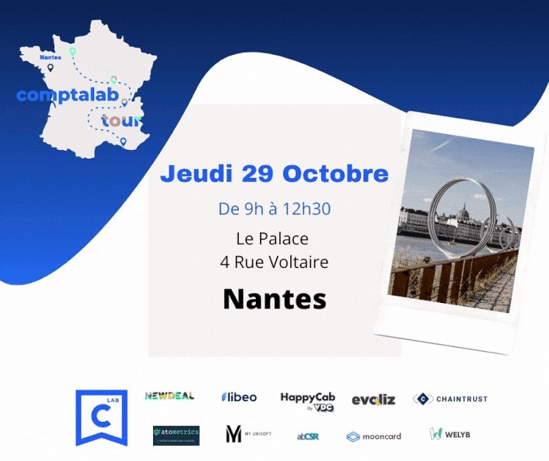 Ce jeudi, on invite les cabinets à nous retrouver sur Nantes pour la 5ème étape du ComptaLab Tour !
✏ Inscription : bit.ly/31HHhjs
⏰ 9h - 12h30

<a href="/MyUnisoft/">MY UNISOFT</a> <a href="/welyb_contact/">Welyb</a> <a href="/mooncard_co/">Mooncard 💳</a> @HappyCab by VDC  <a href="/atometrics/">Atometrics</a> <a href="/ChaintrustAI/">Chaintrust</a> @ABCSR <a href="/newdealrh/">NewDeal</a> <a href="/libeo_io/">Libeo</a>