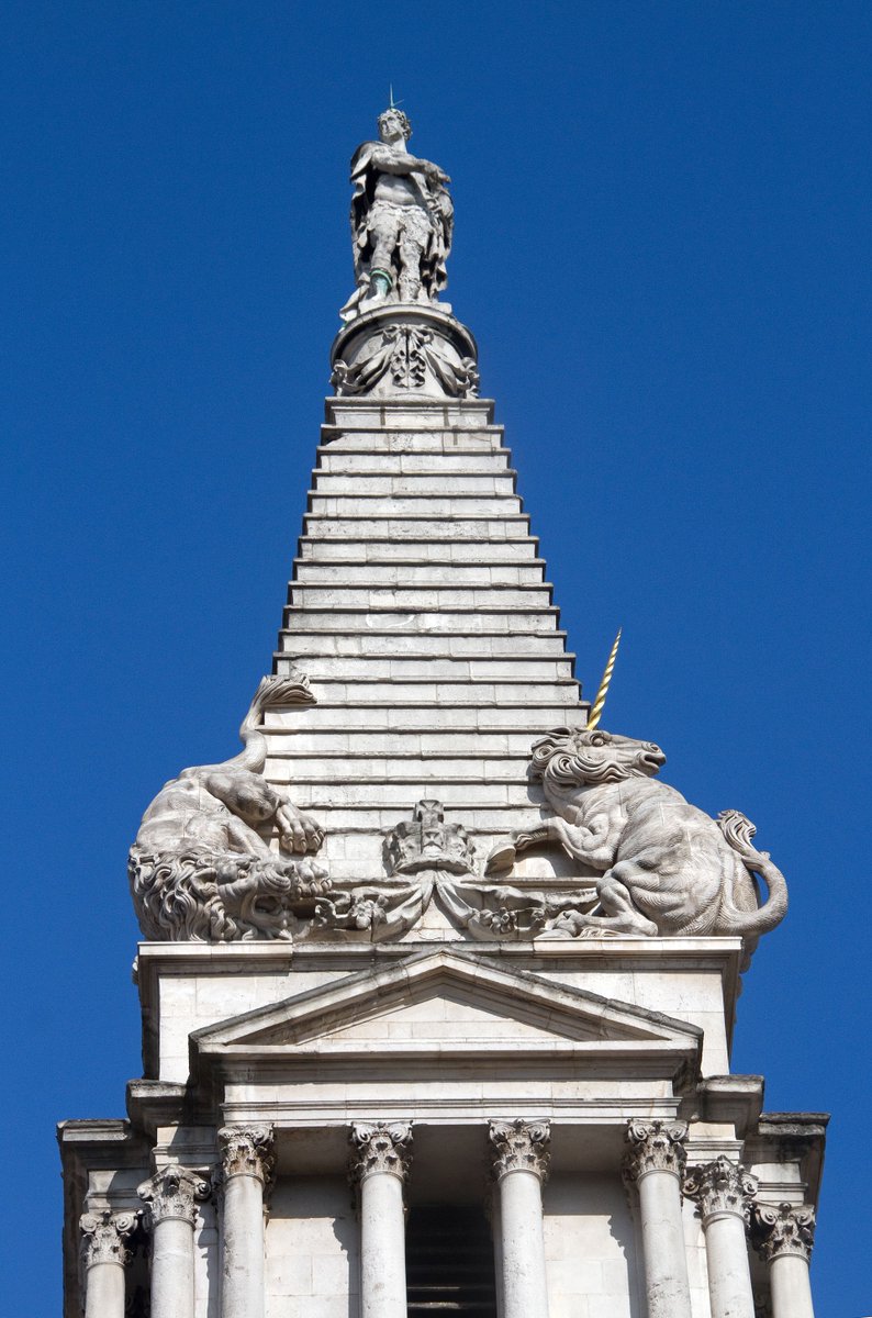At Princes Circus on Shaftesbury Ave look up to see the 'tower' of St George’s, Bloomsbury by Nicholas Hawksmoor. The design is based on the Mausoleum at Halicarnassus, one of the Seven Wonders of the Ancient World. Original sculptures from the mausoleum are in the Museum. 7/