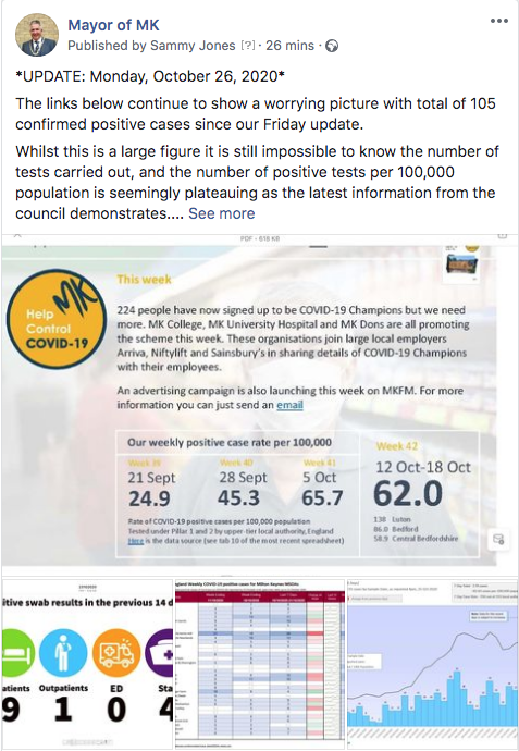 mayor_mk's tweet photo. *UPDATE* Monday, Oct 26, 2020
Includes details on the rising cases of Covid-19 in #MiltonKeynes and a half term project for youngsters to get involved with: https://t.co/fs6q7M8s32
#MKMayor https://t.co/JmnO6ensDT