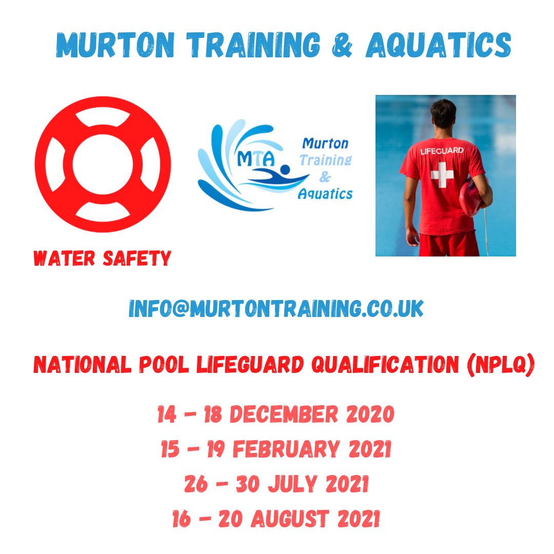 murton_training's tweet photo. WATER SAFETY | NPLQ DATES🏊🏻‍♂️ 🏊🏻‍♀️ 

🗓 Dates for our lifeguard courses
🏫 Various locations in the UK
📧 info@murtontraining.co.uk

#MTA #Lifeguard #RLSS #Swimming #FirstAid #CPR #AED #WaterSafety #Training https://t.co/CORsXenPgT