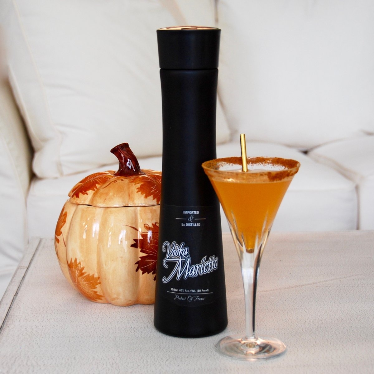 It's National Pumpkin Day!  This month is all about pumpkin everything including a Vodka Mariette Pumpkin Martini🍸 Go to VodkaMariette.com for the Halloween recipes.  🎃⁠