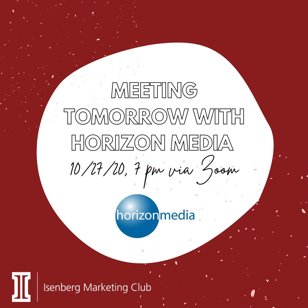 IsenbergMC's tweet photo. Join us tomorrow for our weekly meeting with a representative from Horizon Media! DM us for the Zoom link if you are not on our mailing list. https://t.co/ZlXdLGZ4ky