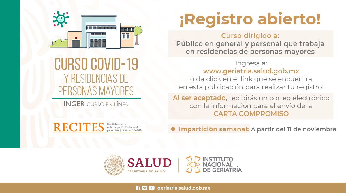 INGER_mx's tweet photo. #CursoINGER #RegistroAbierto

✅Regístrate al Curso "COVID-19 y residencias de personas mayores" 

Ingresa al link: https://t.co/r0jcYO5RC5

Link para descargar carta compromiso:
https://t.co/fxzXV0VArd

Duración: 20 horas - Curso en línea gratuito https://t.co/gTw1LKM0Cw