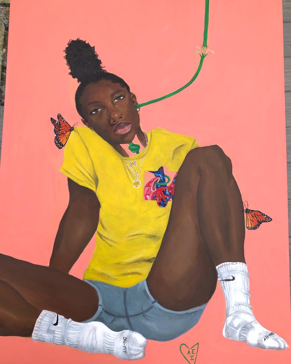 __JLDN's tweet photo. “untitled/self portrait” (2020). 
acrylic on canvas. 
30 x 40 inches. 🦋 https://t.co/kTHgpbA6IB