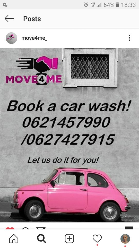 Move4Me_'s tweet photo. Book a car wash and we will come to you. Convienice is everything. Text us for the prices. 😊🚗💦

 #PutSouthAfricaFirst #DJSBU https://t.co/ZbcLJEHXxK